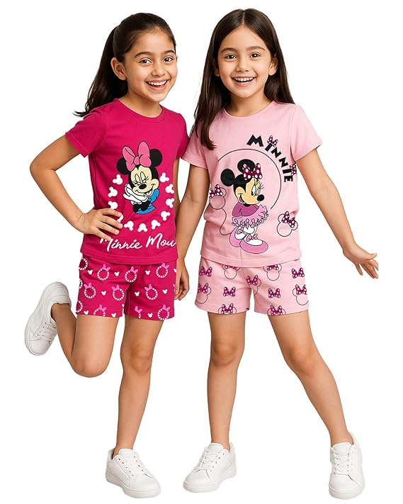 Kuchipoo Girls Regular Fit Half Sleeves T-shirts and Shorts Se